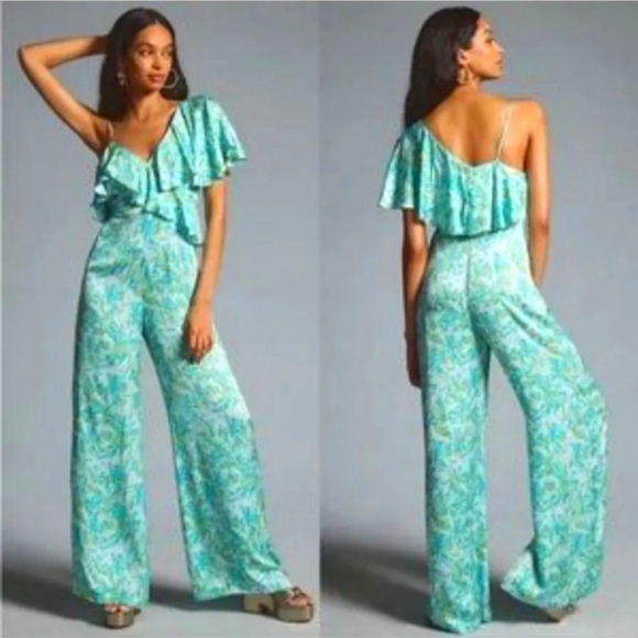 Anthropologie Pants - Corey Lynn Calter Silky Ruffle Wide-Leg Jumpsuit by Anthropologie